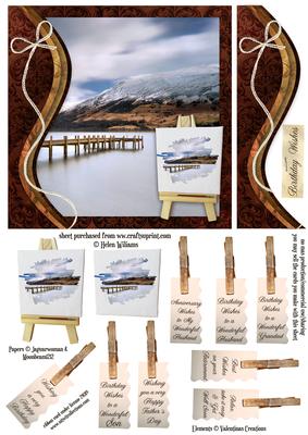 Swirl Border & Painters Easel Jetty & Mountain Card Front