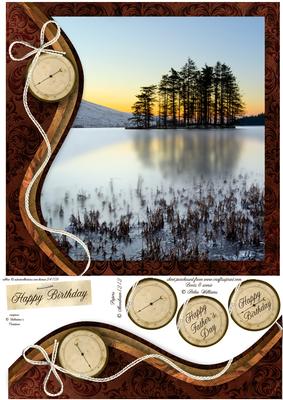 Swirl Border & Compass Sunset Lake 8x8inch Topper