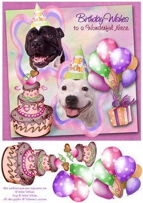White Staffie & Brindle Staffie Birthday 8x8inch Card Front