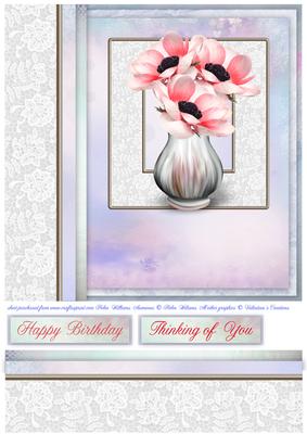 Pink Anemone & Lace Panel 8x8inch Topper