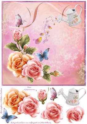 Petals & Wings Watering Can of Roses 8x8inch Step by Step
