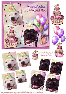 White Staffie & Brindle Staffie Mum Birthday Pyramid 6inch