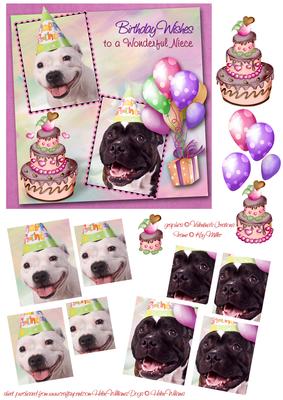 White Staffie & Brindle Staffie Niece Birthday Pyramid 6inch