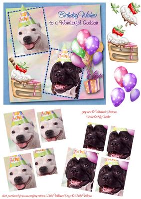 White Staffie & Brindle Staffie Godson Birthday Pyramid