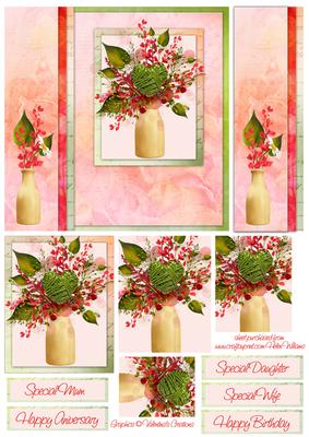 Bookmark Border / Stacker Card Red & Green Flowers 6inch