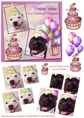 White Staffie & Brindle Staffie Girlfriend Birthday Pyramid