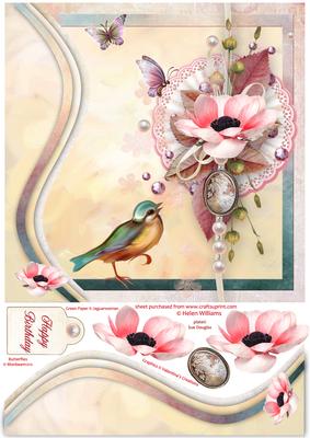 Swirl Border Anemone Cameo & Lace 8x8inch Card Front