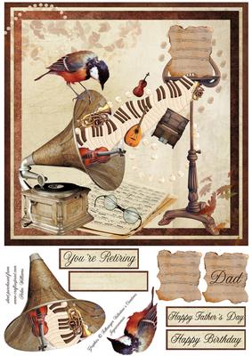 Vintage Gramophone & Musical Instruments 8x8inch Topper
