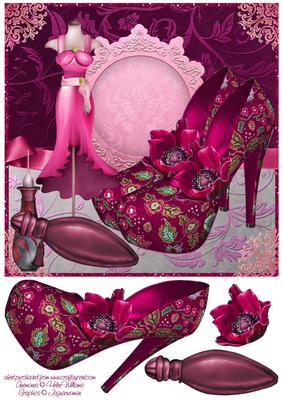 Fabulous in Pink Shoes & Perfume Anemone 8x8inch Card Front