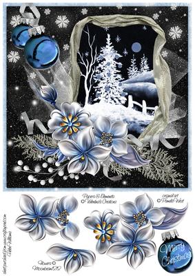 Winter Flowers & Snow Scene at Night 8x8inch Step by Step