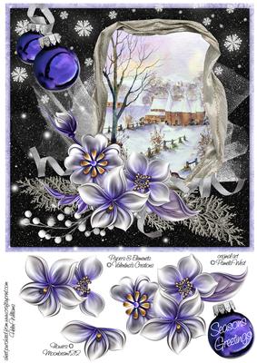Winter Flowers in Purple Oast Houses in the Snow Night