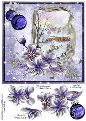 Winter Flowers & Oast Houses in the Snow on Purple
