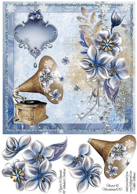Vintage Gramophone & Winter Flowers 8x8inch Step by Step