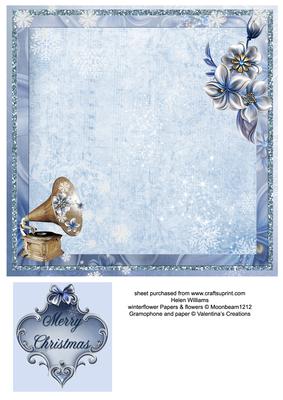 Vintage Gramophone & Winter Flower Arrangement Insert 8x8in