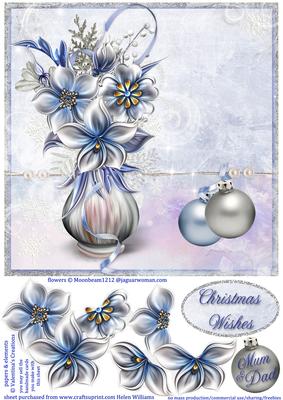 Winter Flowers in Silver & Blue 8x8inch Step by Step
