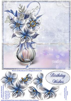 Flowers in Silver & Blue 8x8inch Step by Step
