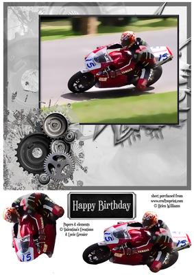 Motorbike Racing & Cogs Card Front 8x8inch