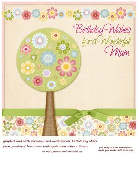Floral Tree 8x8inch Card Front Mum Add Your Own Buttons