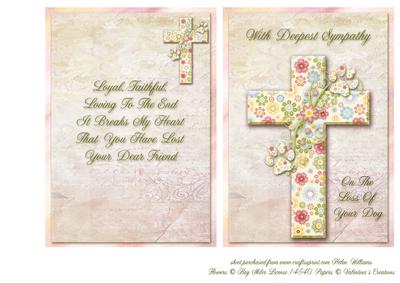 Loss of a Dog Floral Cross Sympathy Card & Insert