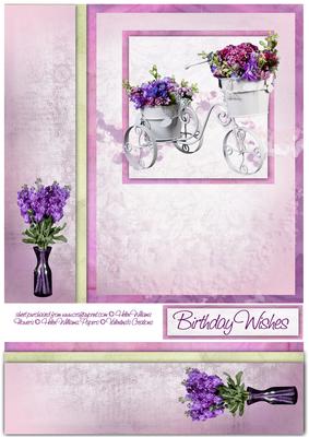 Bookmark Border Purple Flowers & Trike 8x8inch Topper