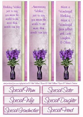 Bookmark Borders & Sentiments for Purple Flowers & Trike