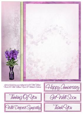 Purple Flowers Bookmark Card Insert 8x8inch