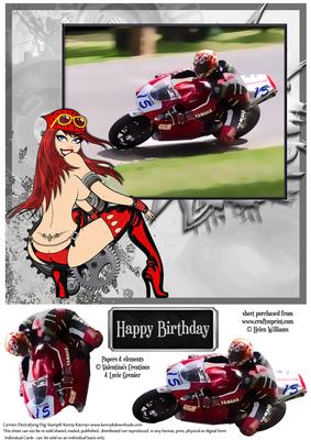 Motorbike Racing & Sexy Biker Chick 8x8inch Card Front