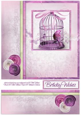 Purple Birdcage & Paper Flower 8x8inch Topper & Bookmark