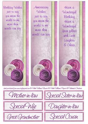 Purple Birdcage & Paper Flower 8x8inch Sentiment Bookmarks