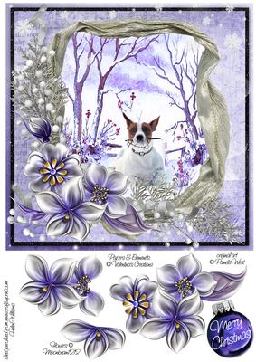 Winter Flowers & Jack Russell in the Snow 8x8in Step by Step