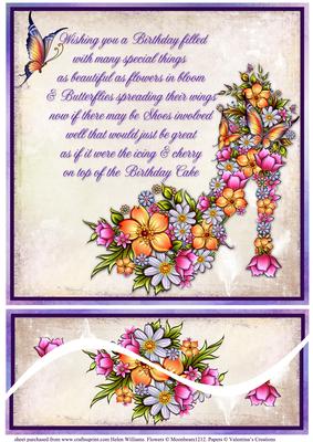 Floral Shoe & Butterfly Birthday Verse 8x8in