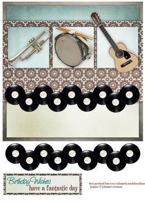 Music Trio Guitar Drum Trumpet 8x8inch Topper