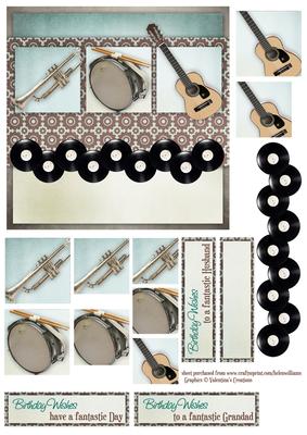 Music Trio Guitar Drum Trumpet 6x6inch Pyramid