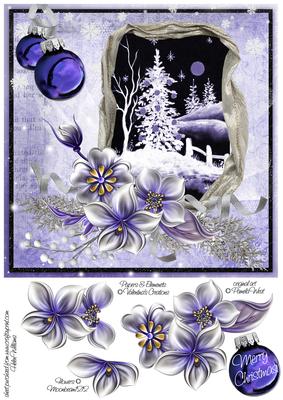 Winter Flowers & Night Christmas Tree 8x8inch