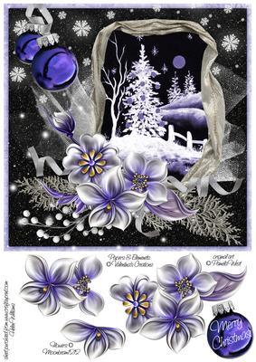 Winter Flowers Christmas Tree at Night 8x8inch