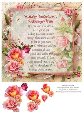 Pink Rose Mam Birthday Verse 8x8inch Step by Step