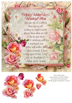 Pink Rose Mom Birthday Verse 8x8inch Step by Step