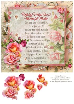 Pink Rose Mother Birthday Verse 8x8inch Step by Step