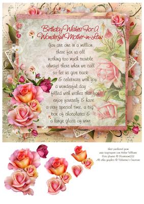 Pink Rose Mother-in-law Birthday Verse 8x8inch Step by Step