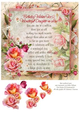Pink Rose Daughter-in-law Birthday Verse 8x8in Step by Step