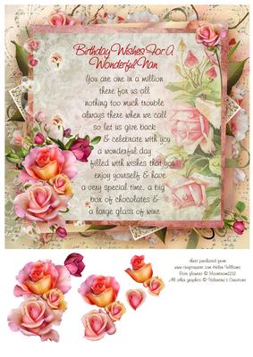 Pink Rose Nan Birthday Verse 8x8inch Step by Step