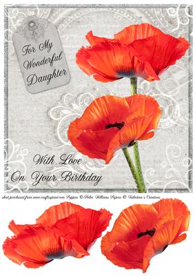 Poppy Duo on Grey Daughter Birthday 8x8 Inch Step by Step