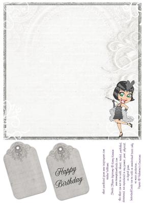 Flapper Girl in Black on Grey 8x8in Insert