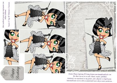 Flapper Girl in Black on Grey 7x5inch Pyramid