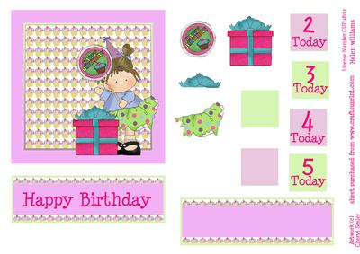 Girls Birthday Cupcakes & Presents Birthday Card & Decoupage