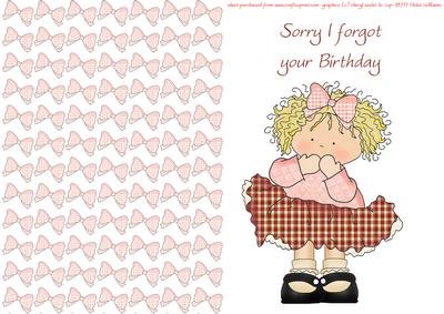 Belated Birthday Card Cute Little Girl, Ink Saver and Backing Paper