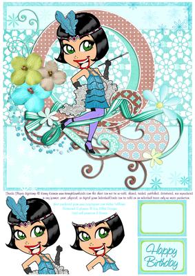 Frieda Flapper in Turquoise 8 Inch Square Step by Step
