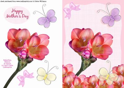 Pink Freisa Butterflies & Bows Card Front with Elements.e.