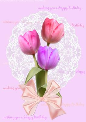 Tulips & Lace A4 Birthday Card