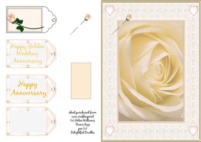 Golden Cream Rose Anniversary Card